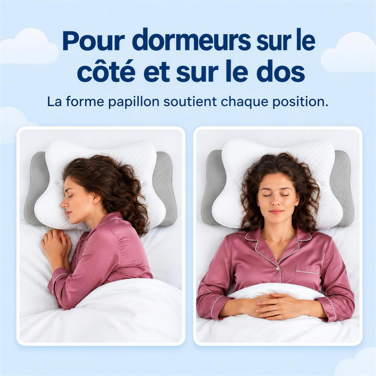 Pour dormeurs sur le côté et sur le dos – la forme papillon soutient chaque position